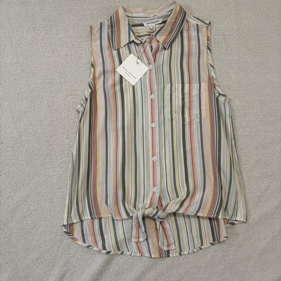 Beachlunchlounge‎ Striped Tie-Front Sleeveless Top Button Down Shirt S - Picture 1 of 6